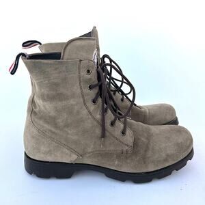 Moncler Men’s Suede Lace Up Combat Boots Tan 43  Size 10 Hiking High Top